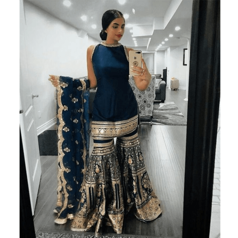 navy blue colour sharara suit
